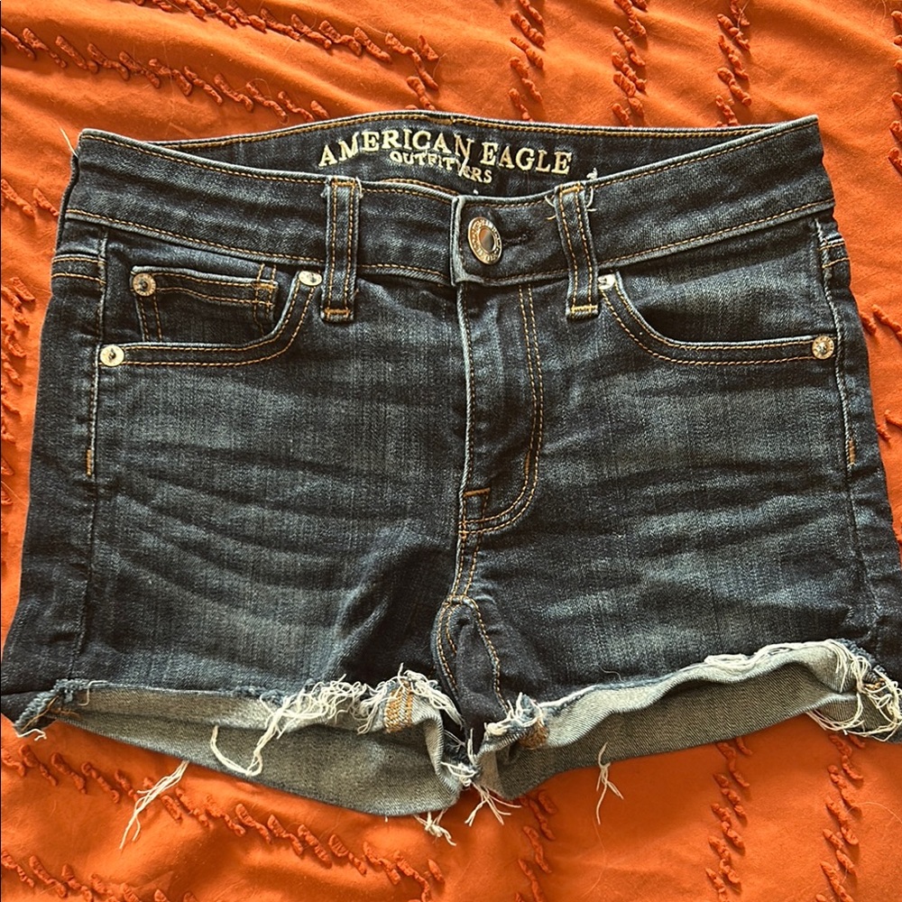 American Eagle Outfitters Black Jean Shorts Distressed Hem